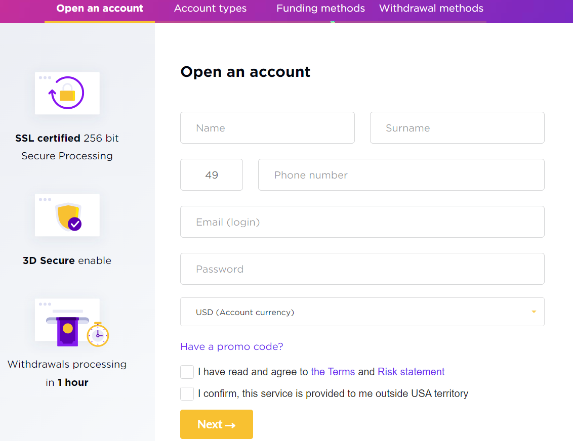 Open account with IQcent