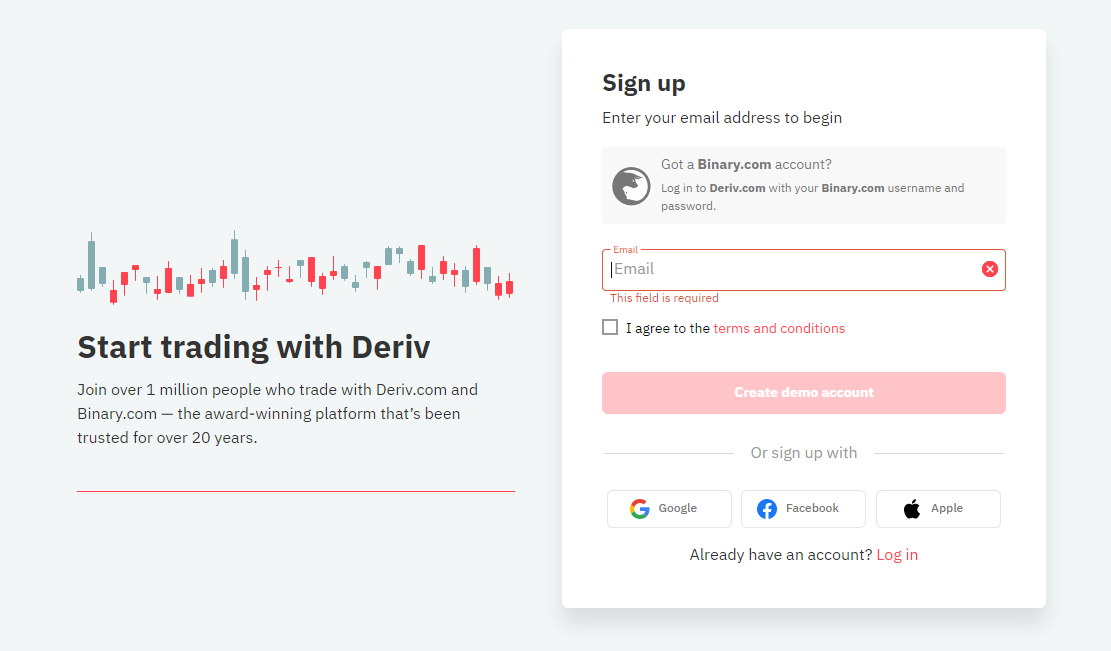 Sign up with Deriv